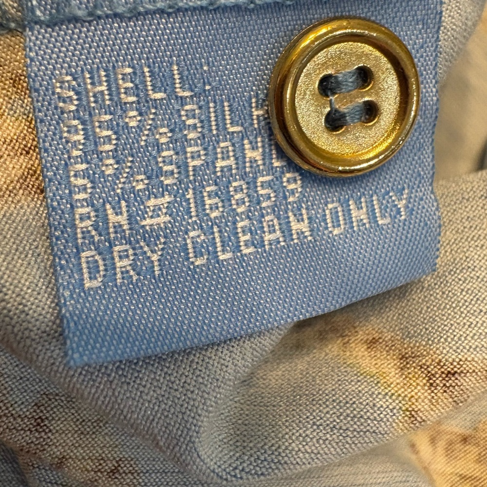 Casually Elegant Silk Soft Blue & Gold Knotted Nautical Rope Button Up Top - Picture 6 of 7